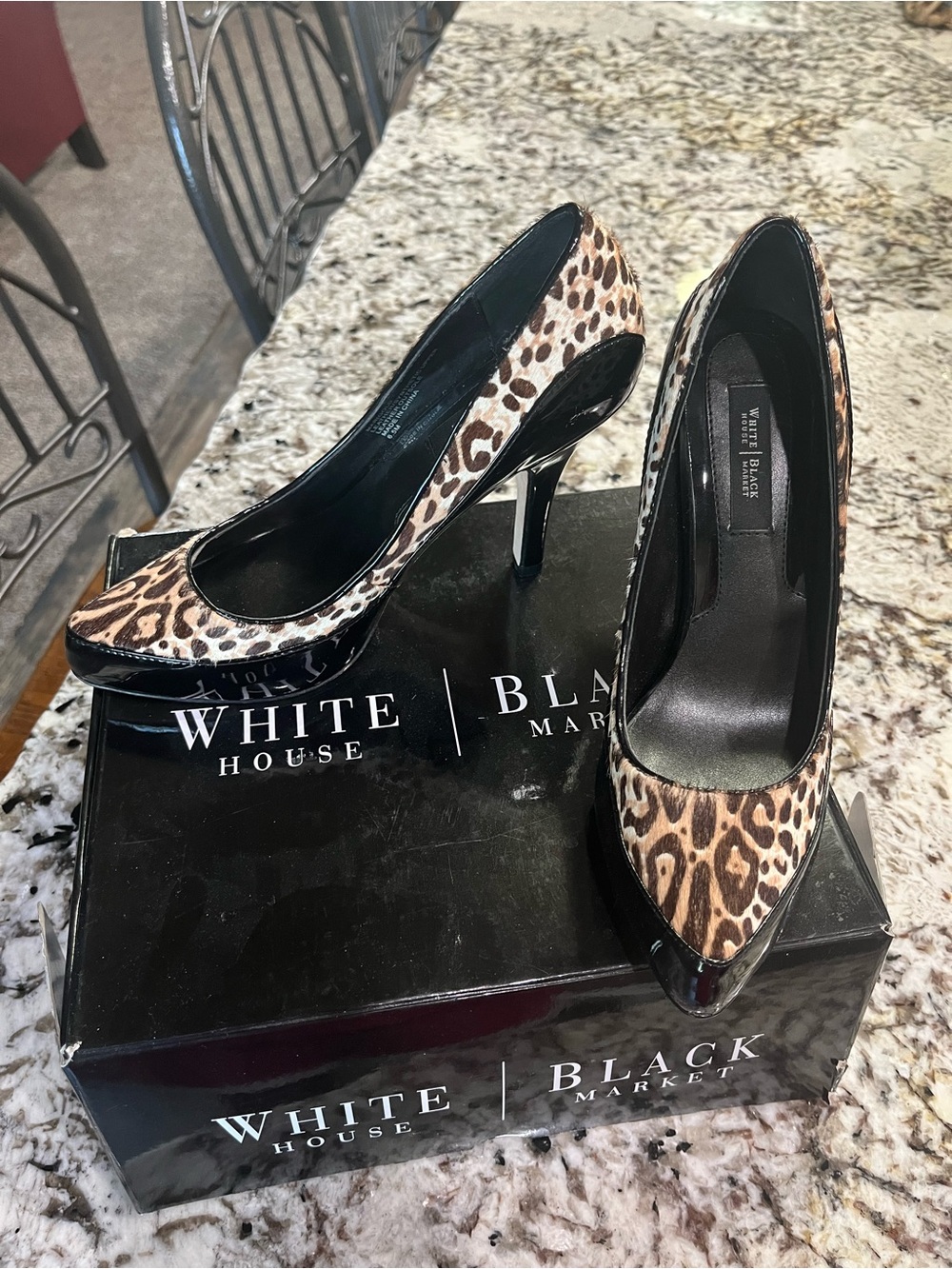 White House Black Market Leopard-Print Pointed Toe Pumps in Brown and Black